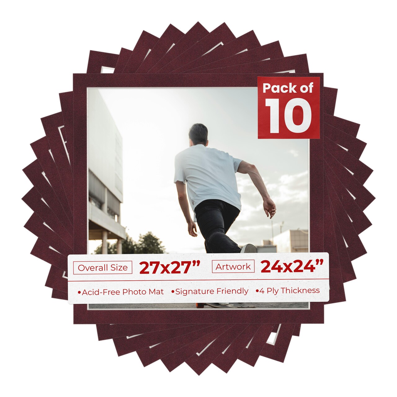 Dark Red Suede Mat Board for 27x27 Frames - Fits 24x24 Photos